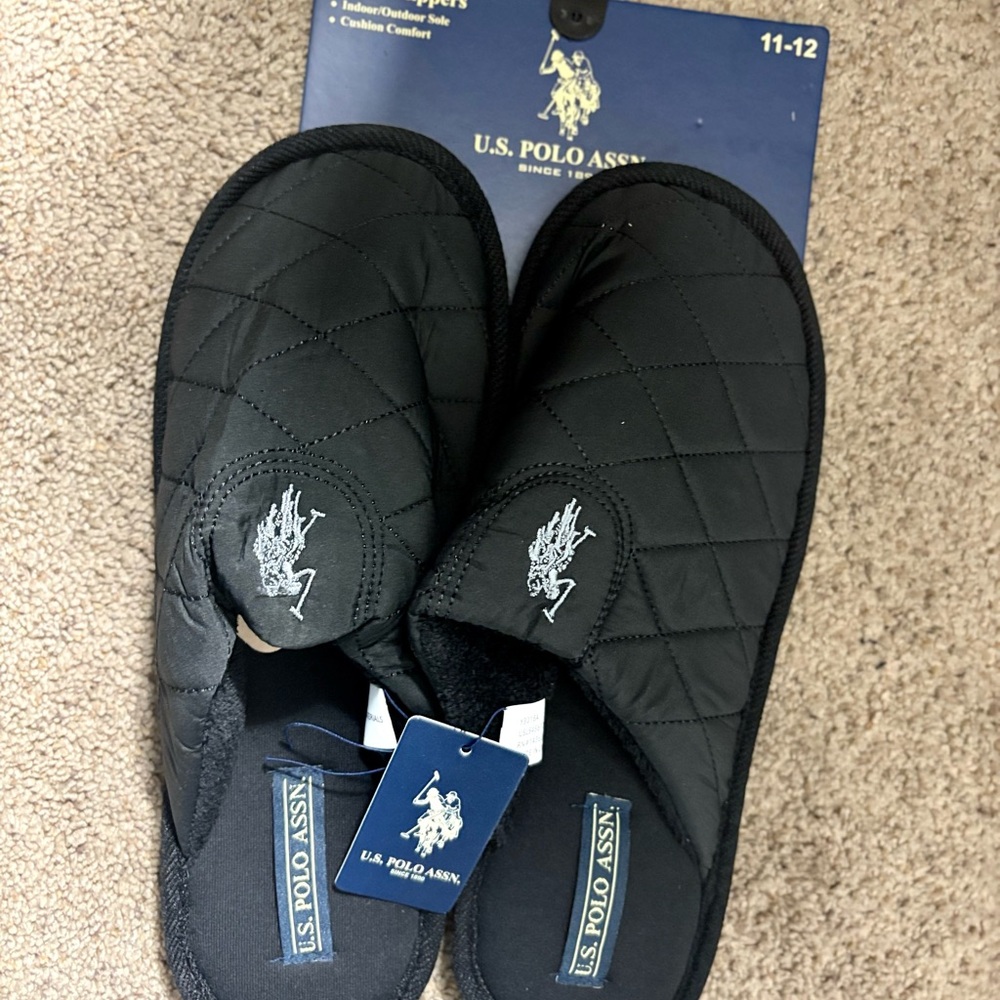 U.S. Polo Assn. Black Quilted Indoor Slippers